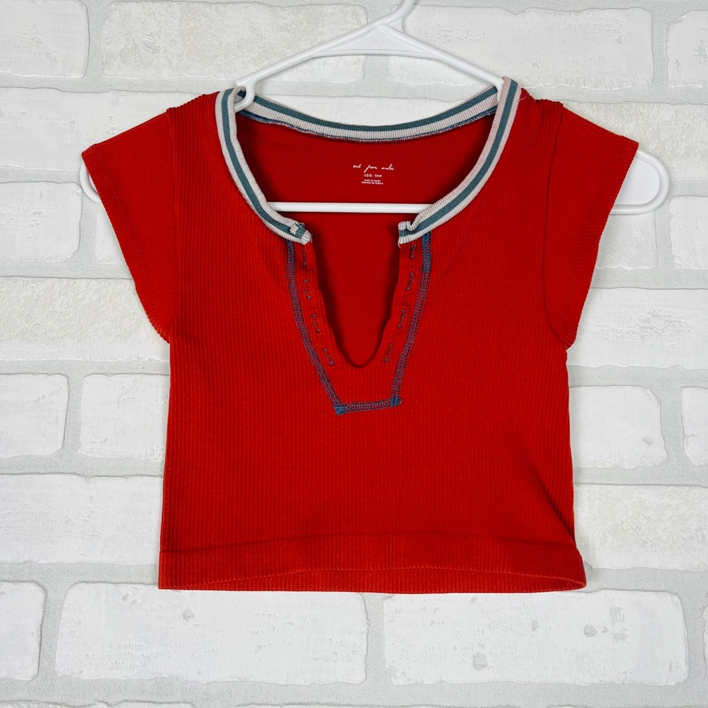 Out From Under Urban Outfitters Red Ribbed Split Neck Crop Top XS/S